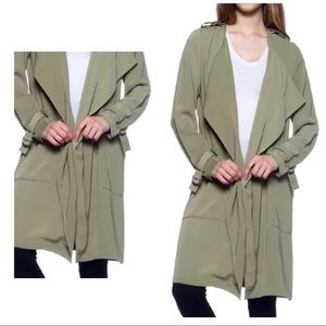 New Open Front Olive Long Sleeve Midi Jacket